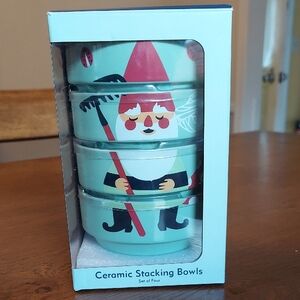 Ceramic Stacking Bowls with Gnome Design
